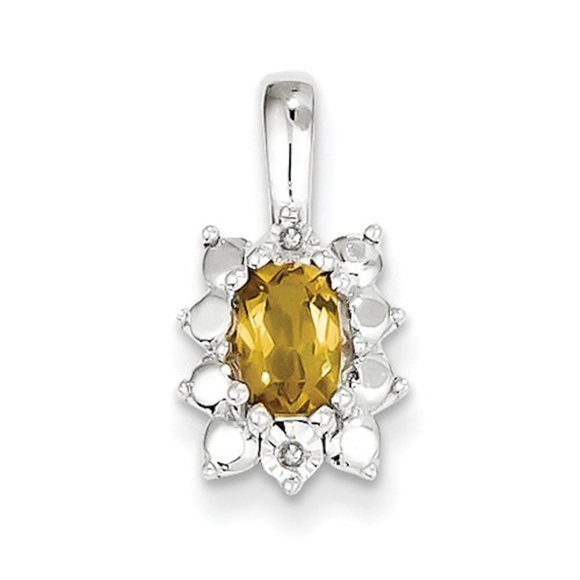 Sterling Silver Jewelry - Genuine Diamond Whiskey Quartz Pendant